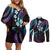 Hawaii Map Kanaka Maoli Couples Matching Off Shoulder Short Dress and Long Sleeve Button Shirt Fantastic Frangipani Amethyst Gradient