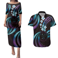 Hawaii Map Kanaka Maoli Couples Matching Puletasi and Hawaiian Shirt Fantastic Frangipani Amethyst Gradient LT01 Purple - Polynesian Pride