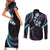 Hawaii Map Kanaka Maoli Couples Matching Short Sleeve Bodycon Dress and Long Sleeve Button Shirt Fantastic Frangipani Amethyst Gradient