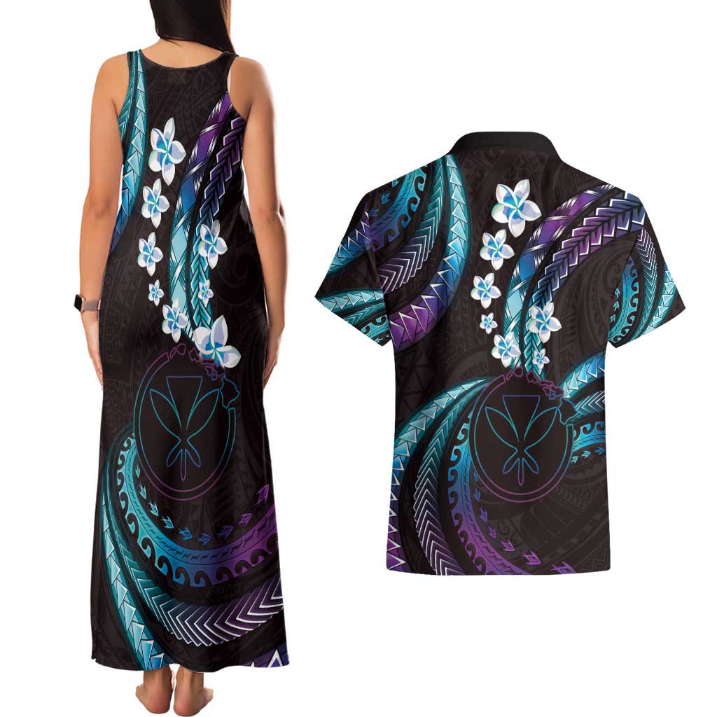 Hawaii Map Kanaka Maoli Couples Matching Tank Maxi Dress and Hawaiian Shirt Fantastic Frangipani Amethyst Gradient LT01 - Polynesian Pride