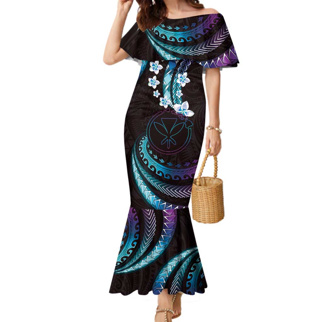 Hawaii Map Kanaka Maoli Family Matching Mermaid Dress and Hawaiian Shirt Fantastic Frangipani Amethyst Gradient LT01 Mom's Dress Purple - Polynesian Pride