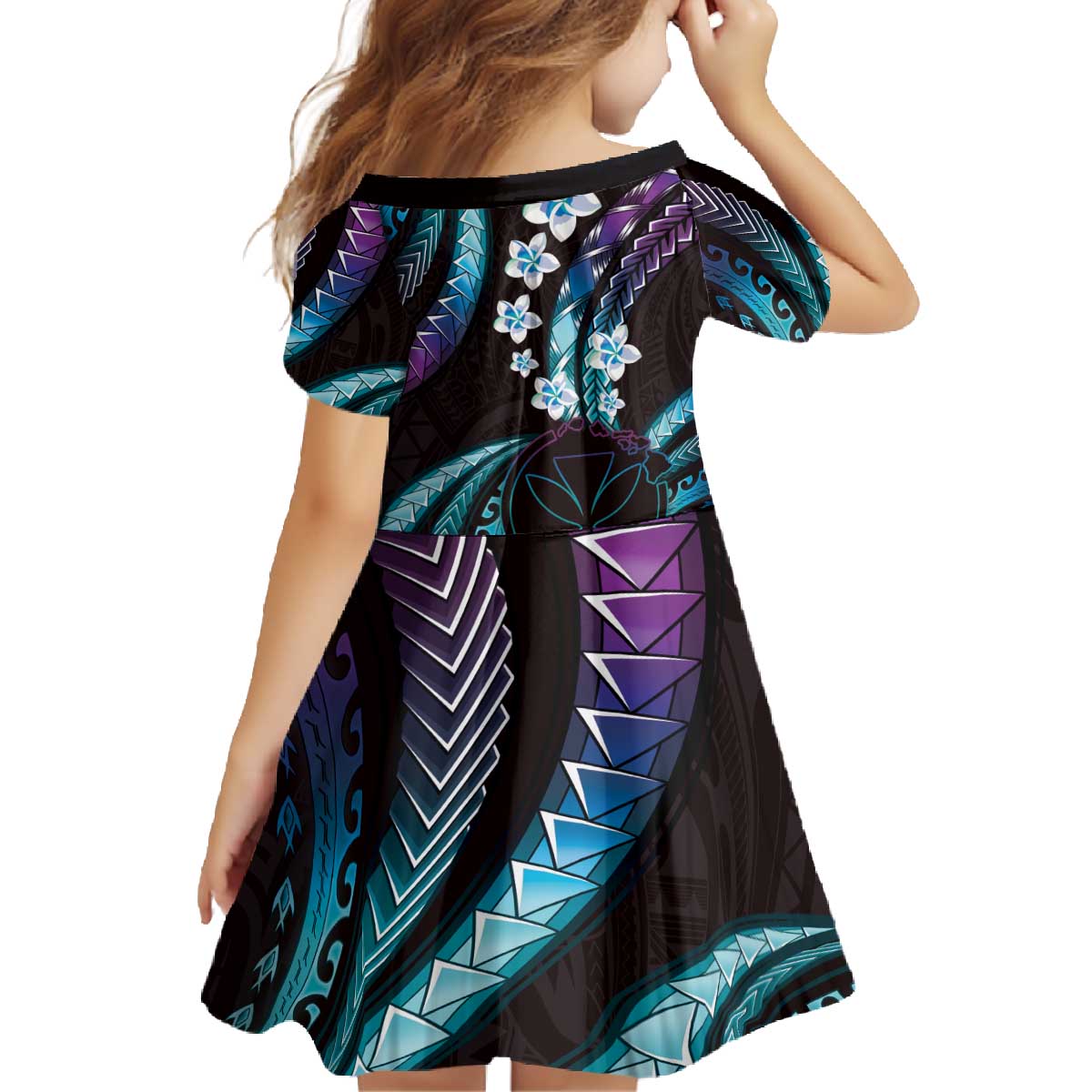 Hawaii Map Kanaka Maoli Family Matching Off The Shoulder Long Sleeve Dress and Hawaiian Shirt Fantastic Frangipani Amethyst Gradient