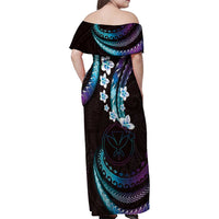 Hawaii Map Kanaka Maoli Family Matching Off Shoulder Maxi Dress and Hawaiian Shirt Fantastic Frangipani Amethyst Gradient