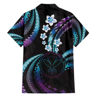 Hawaii Map Kanaka Maoli Family Matching Off Shoulder Short Dress and Hawaiian Shirt Fantastic Frangipani Amethyst Gradient