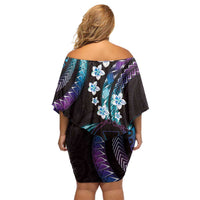 Hawaii Map Kanaka Maoli Family Matching Off Shoulder Short Dress and Hawaiian Shirt Fantastic Frangipani Amethyst Gradient