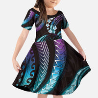 Hawaii Map Kanaka Maoli Family Matching Puletasi and Hawaiian Shirt Fantastic Frangipani Amethyst Gradient LT01 Daughter's Dress Purple - Polynesian Pride