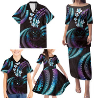 Hawaii Map Kanaka Maoli Family Matching Puletasi and Hawaiian Shirt Fantastic Frangipani Amethyst Gradient LT01 - Polynesian Pride
