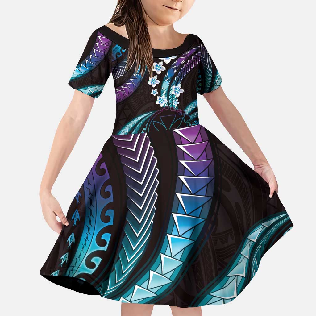 Hawaii Map Kanaka Maoli Family Matching Short Sleeve Bodycon Dress and Hawaiian Shirt Fantastic Frangipani Amethyst Gradient LT01 Daughter's Dress Purple - Polynesian Pride