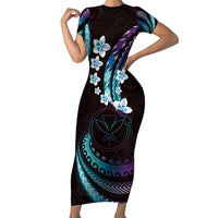 Hawaii Map Kanaka Maoli Family Matching Short Sleeve Bodycon Dress and Hawaiian Shirt Fantastic Frangipani Amethyst Gradient LT01 Mom's Dress Purple - Polynesian Pride