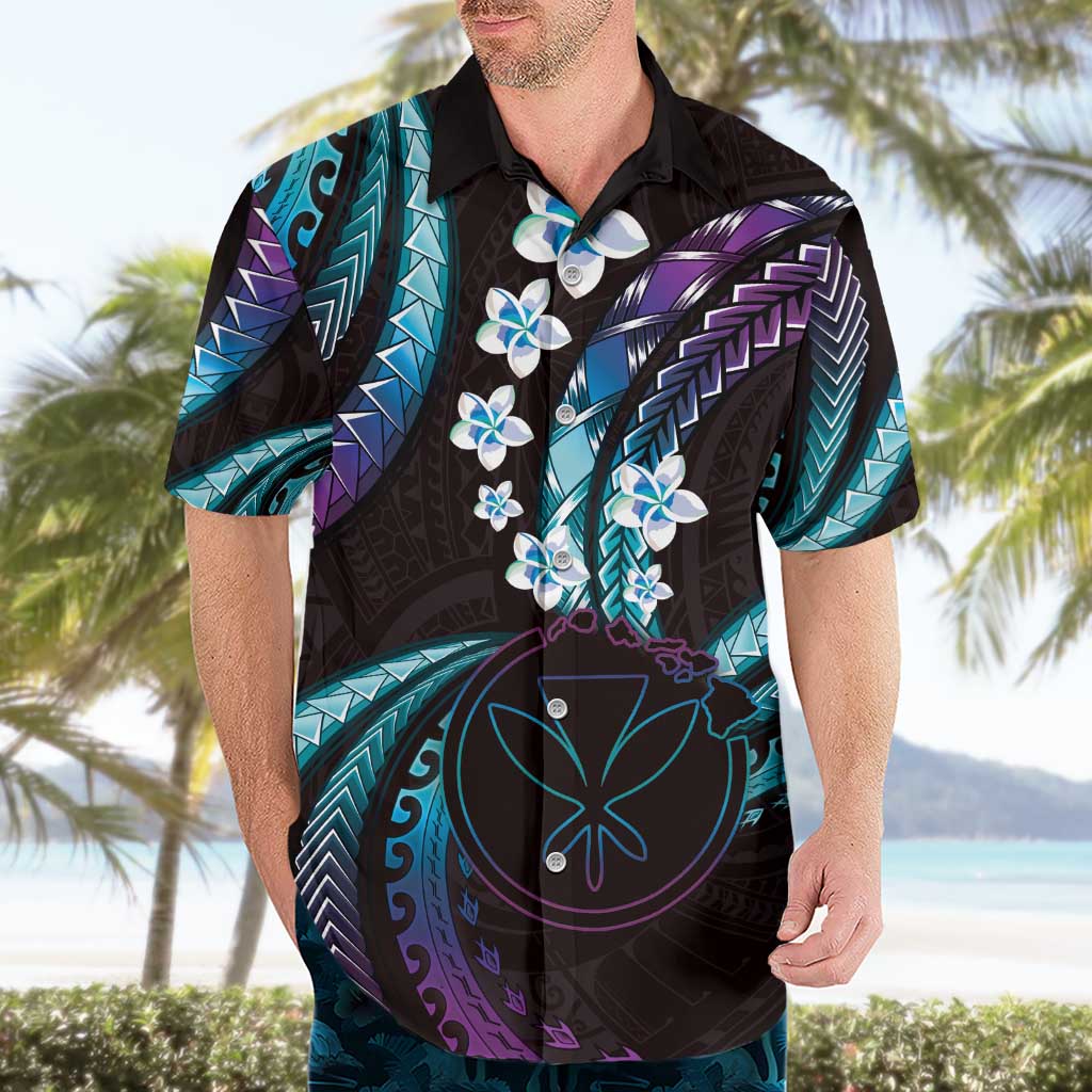 Hawaii Map Kanaka Maoli Hawaiian Shirt Fantastic Frangipani Amethyst Gradient