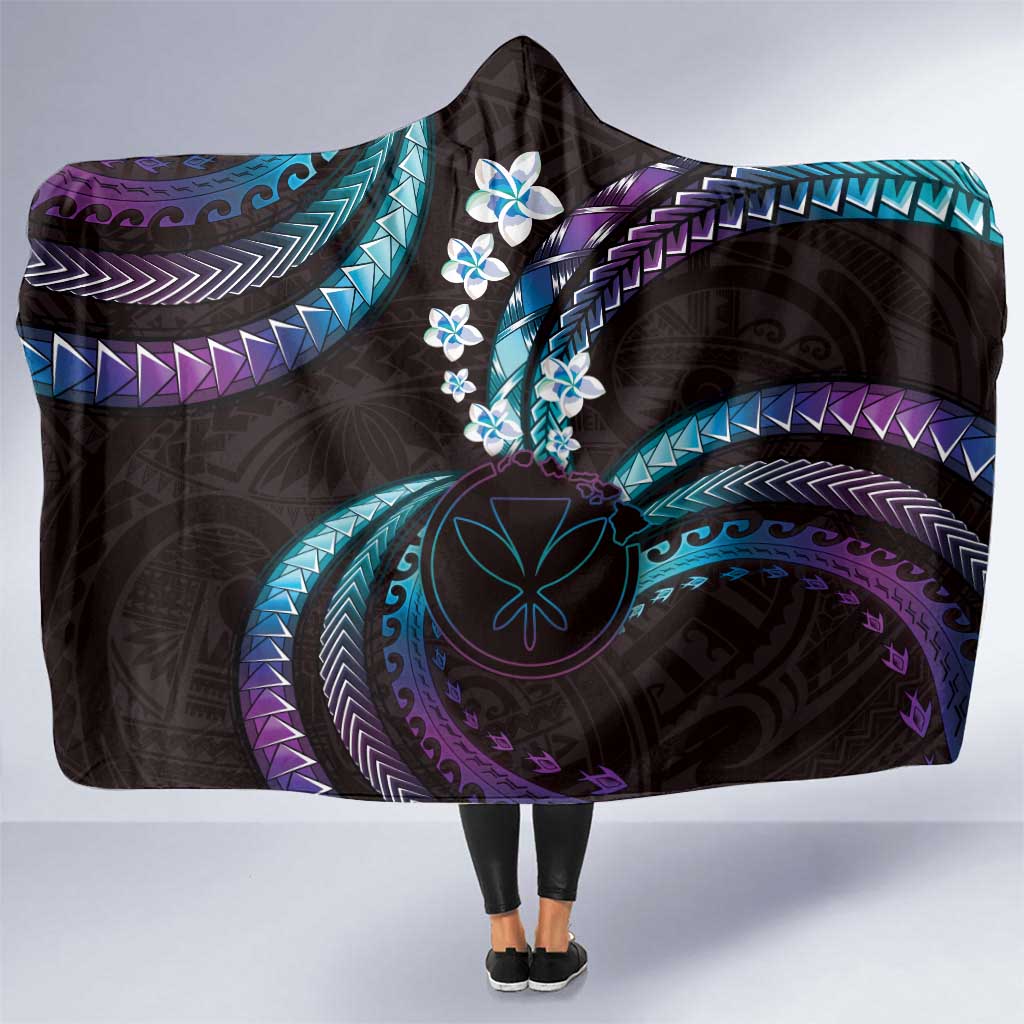 Hawaii Map Kanaka Maoli Hooded Blanket Fantastic Frangipani Amethyst Gradient LT01 One Size Purple - Polynesian Pride