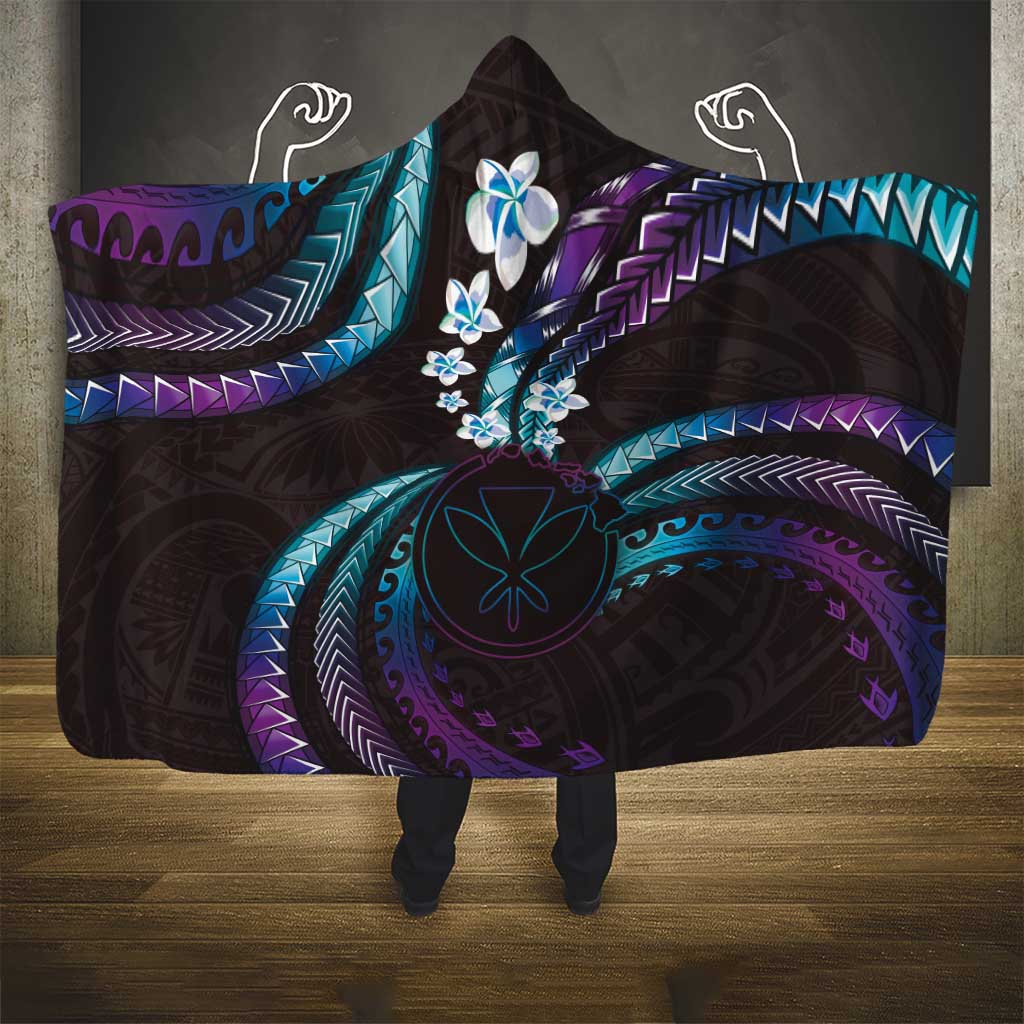 Hawaii Map Kanaka Maoli Hooded Blanket Fantastic Frangipani Amethyst Gradient LT01 - Polynesian Pride