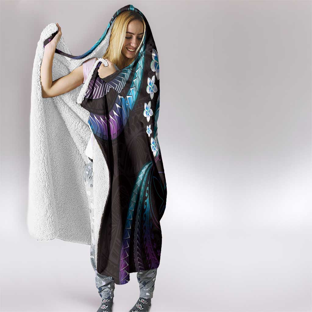 Hawaii Map Kanaka Maoli Hooded Blanket Fantastic Frangipani Amethyst Gradient LT01 - Polynesian Pride