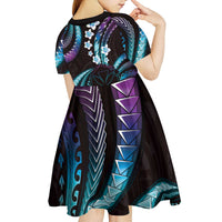 Hawaii Map Kanaka Maoli Kid Short Sleeve Dress Fantastic Frangipani Amethyst Gradient