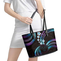 Hawaii Map Kanaka Maoli Leather Tote Bag Fantastic Frangipani Amethyst Gradient LT01 - Polynesian Pride