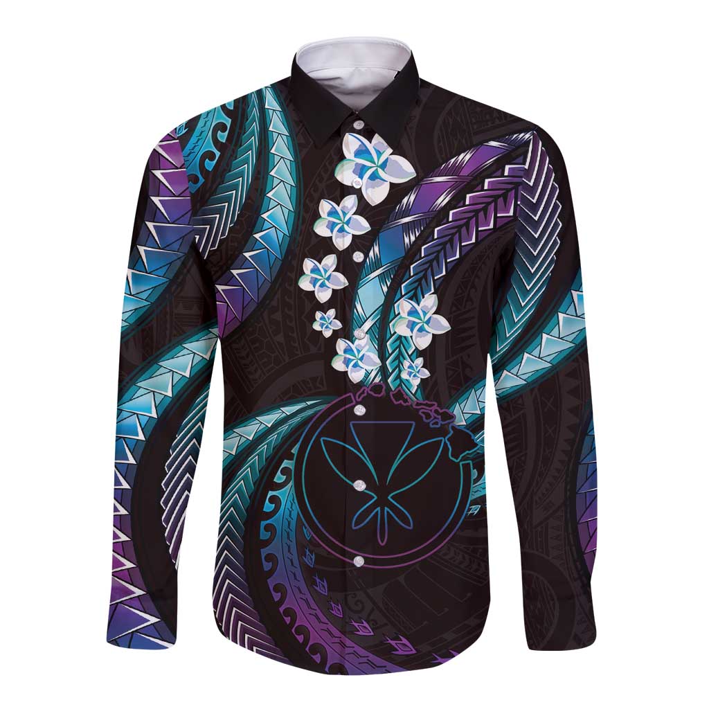 Hawaii Map Kanaka Maoli Long Sleeve Button Shirt Fantastic Frangipani Amethyst Gradient LT01 Unisex Purple - Polynesian Pride