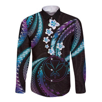Hawaii Map Kanaka Maoli Long Sleeve Button Shirt Fantastic Frangipani Amethyst Gradient LT01 Unisex Purple - Polynesian Pride
