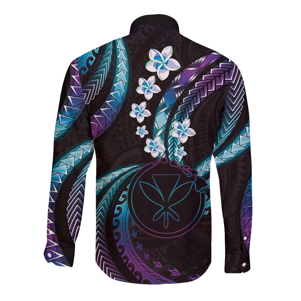Hawaii Map Kanaka Maoli Long Sleeve Button Shirt Fantastic Frangipani Amethyst Gradient LT01 - Polynesian Pride