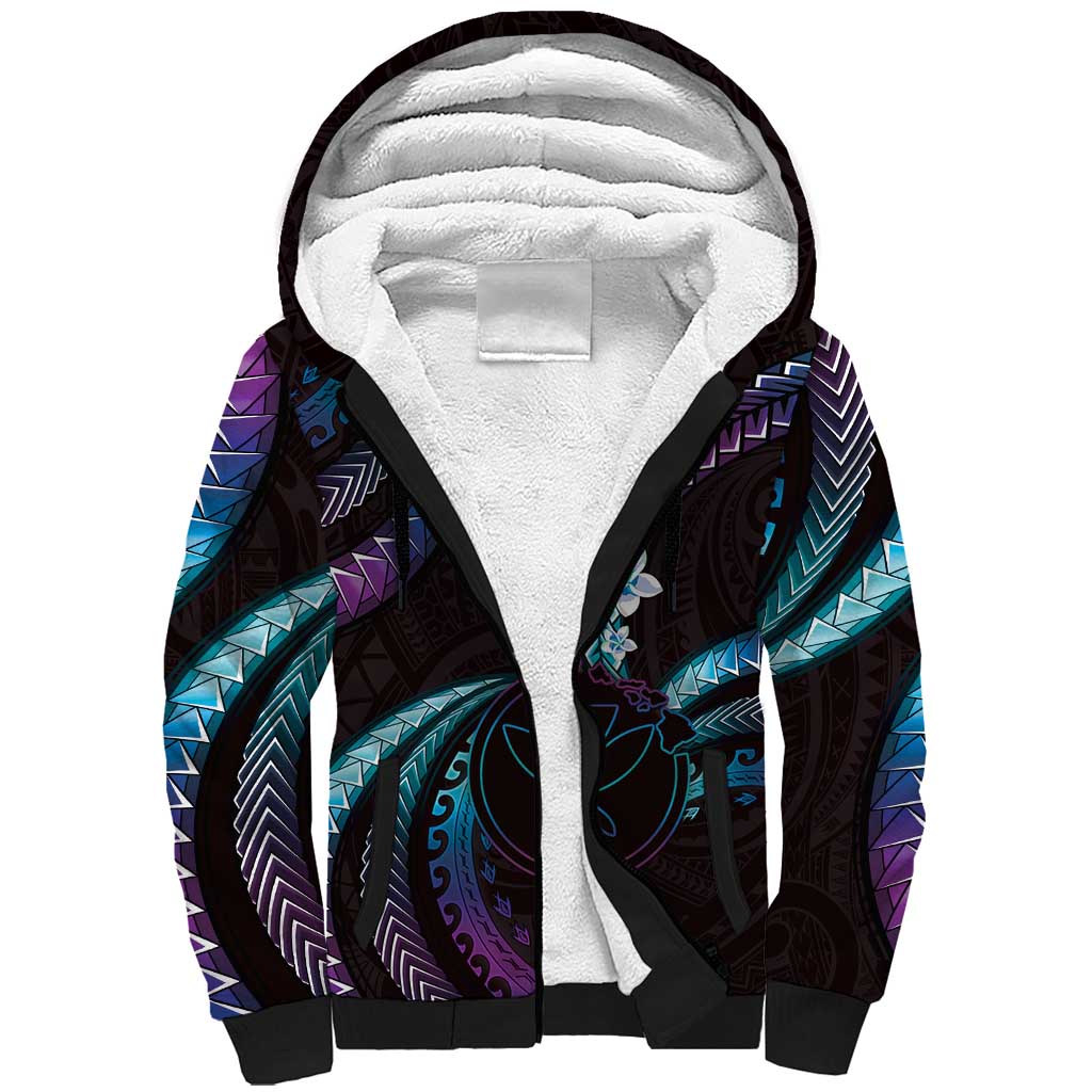 Hawaii Map Kanaka Maoli Sherpa Hoodie Fantastic Frangipani Amethyst Gradient LT01 Unisex Purple - Polynesian Pride