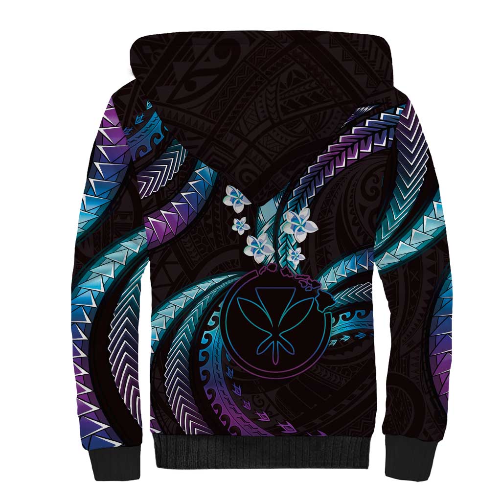 Hawaii Map Kanaka Maoli Sherpa Hoodie Fantastic Frangipani Amethyst Gradient LT01 - Polynesian Pride