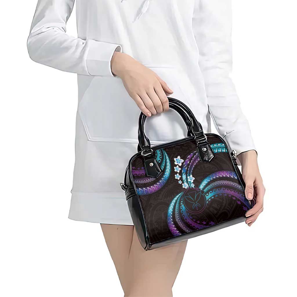Hawaii Map Kanaka Maoli Shoulder Handbag Fantastic Frangipani Amethyst Gradient LT01 - Polynesian Pride