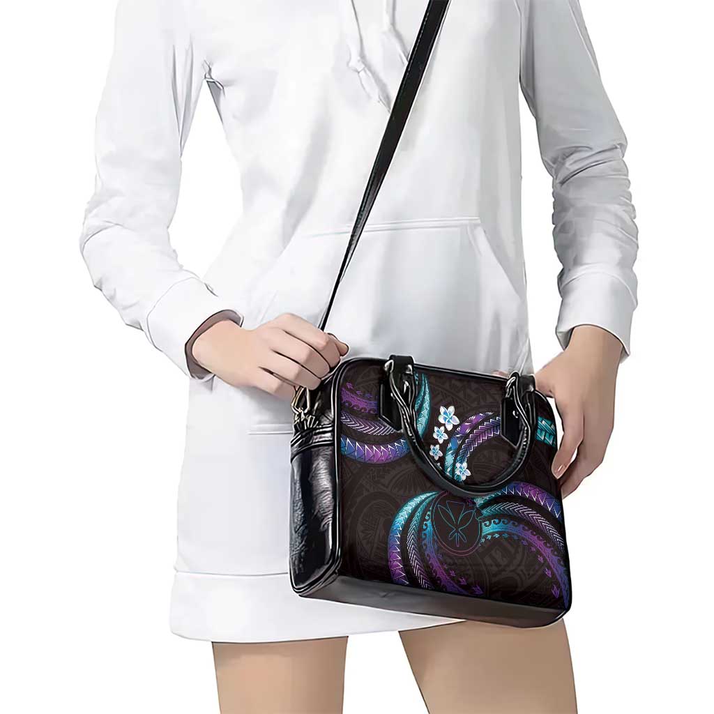 Hawaii Map Kanaka Maoli Shoulder Handbag Fantastic Frangipani Amethyst Gradient LT01 - Polynesian Pride