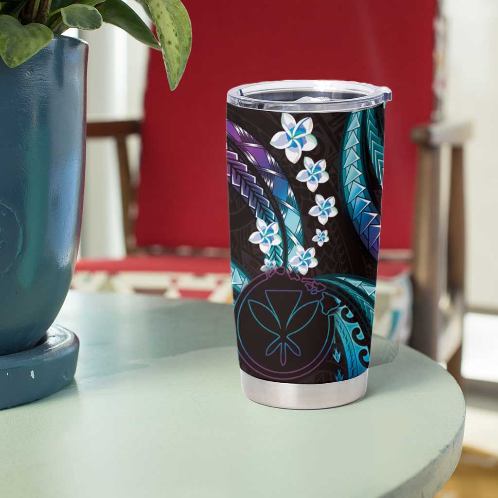 Hawaii Map Kanaka Maoli Tumbler Cup Fantastic Frangipani Amethyst Gradient