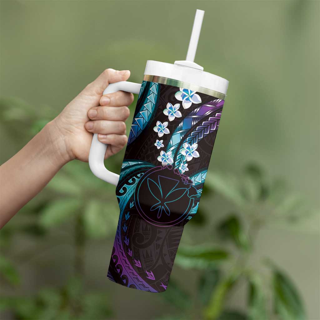 Hawaii Map Kanaka Maoli Tumbler With Handle Fantastic Frangipani Amethyst Gradient
