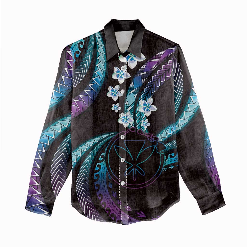Hawaii Map Kanaka Maoli Women Casual Shirt Fantastic Frangipani Amethyst Gradient