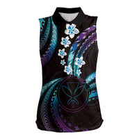 Hawaii Map Kanaka Maoli Women Sleeveless Polo Shirt Fantastic Frangipani Amethyst Gradient LT01 Female Purple - Polynesian Pride