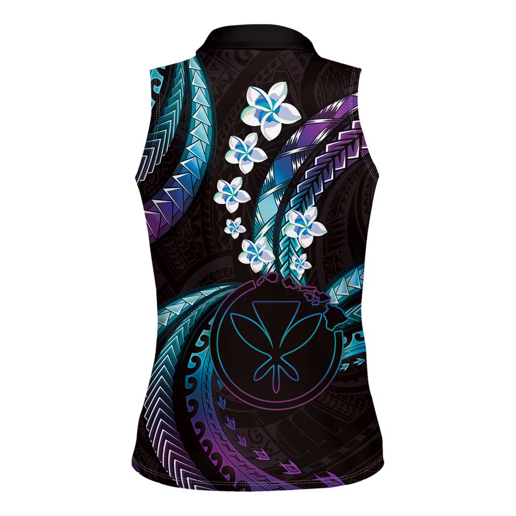 Hawaii Map Kanaka Maoli Women Sleeveless Polo Shirt Fantastic Frangipani Amethyst Gradient LT01 - Polynesian Pride