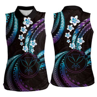 Hawaii Map Kanaka Maoli Women Sleeveless Polo Shirt Fantastic Frangipani Amethyst Gradient LT01 - Polynesian Pride