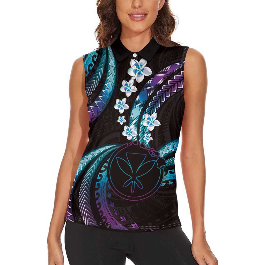 Hawaii Map Kanaka Maoli Women Sleeveless Polo Shirt Fantastic Frangipani Amethyst Gradient LT01 - Polynesian Pride