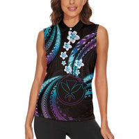 Hawaii Map Kanaka Maoli Women Sleeveless Polo Shirt Fantastic Frangipani Amethyst Gradient LT01 - Polynesian Pride