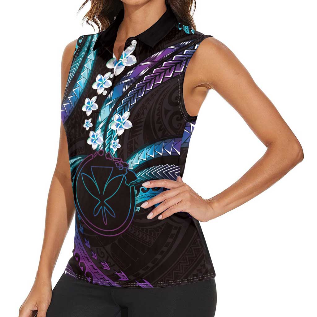 Hawaii Map Kanaka Maoli Women Sleeveless Polo Shirt Fantastic Frangipani Amethyst Gradient LT01 - Polynesian Pride