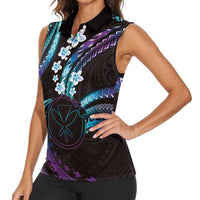 Hawaii Map Kanaka Maoli Women Sleeveless Polo Shirt Fantastic Frangipani Amethyst Gradient LT01 - Polynesian Pride