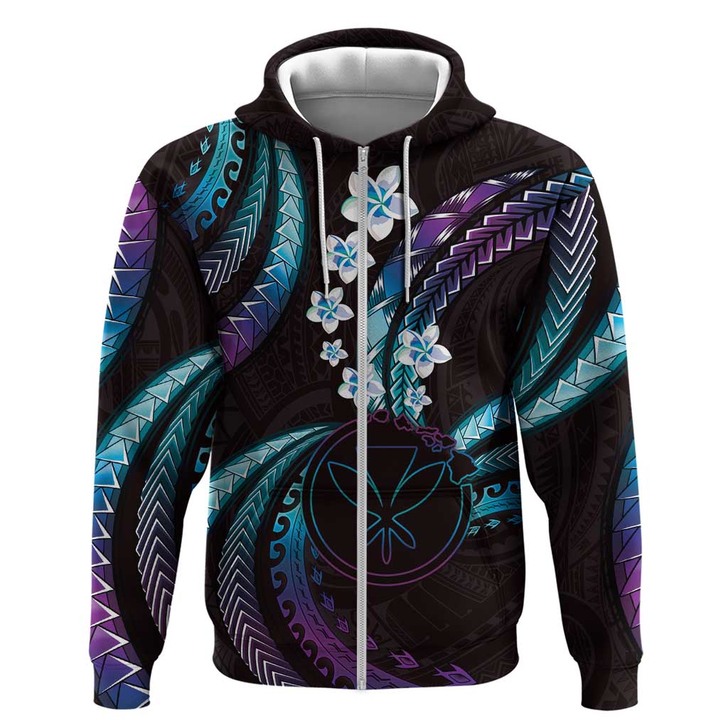 Hawaii Map Kanaka Maoli Zip Hoodie Fantastic Frangipani Amethyst Gradient