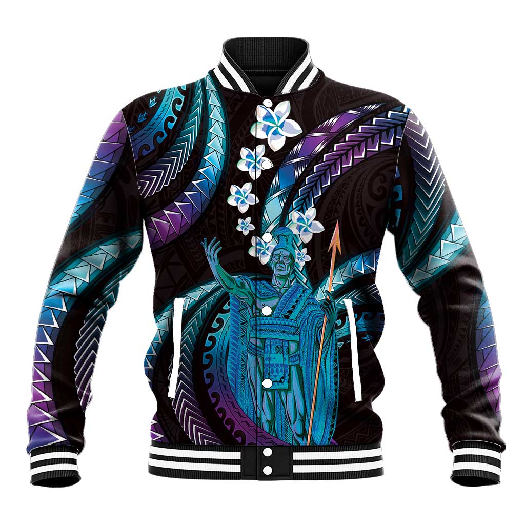 Hawaii King Kamehameha Baseball Jacket Fantastic Plumeria Amethyst Gradient LT01 Unisex Purple - Polynesian Pride