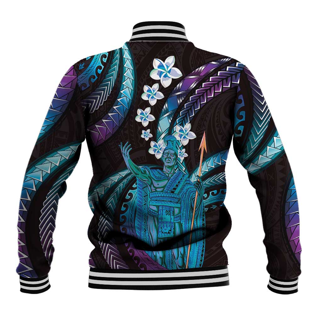 Hawaii King Kamehameha Baseball Jacket Fantastic Plumeria Amethyst Gradient LT01 - Polynesian Pride