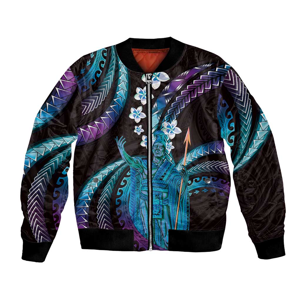 Hawaii King Kamehameha Bomber Jacket Fantastic Plumeria Amethyst Gradient LT01 Unisex Purple - Polynesian Pride