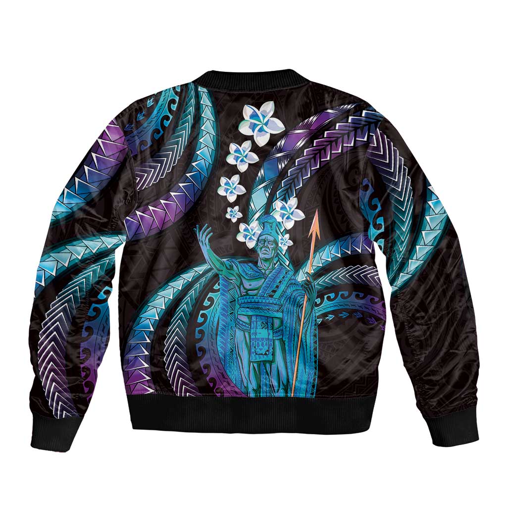 Hawaii King Kamehameha Bomber Jacket Fantastic Plumeria Amethyst Gradient LT01 - Polynesian Pride