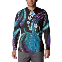 Hawaii King Kamehameha Button Sweatshirt Fantastic Plumeria Amethyst Gradient