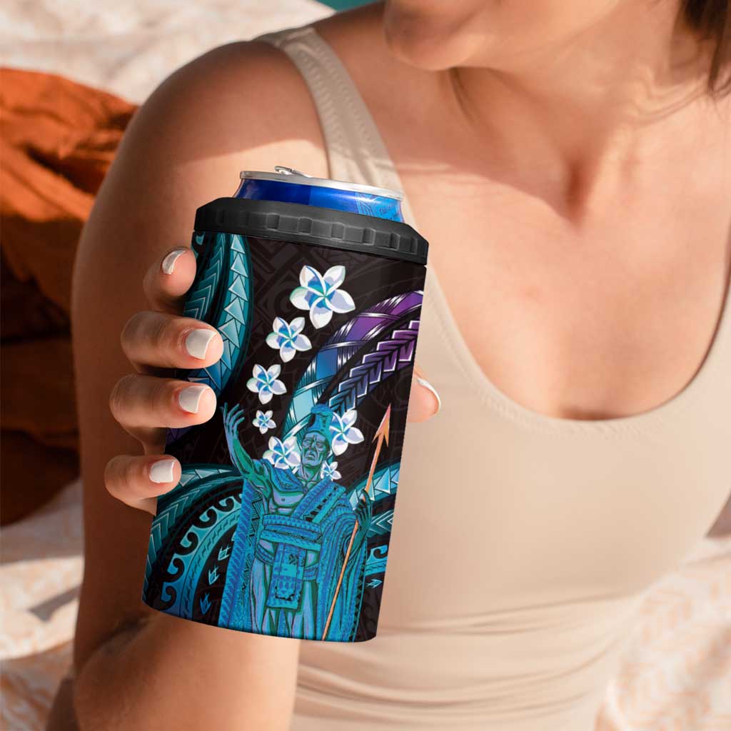 Hawaii King Kamehameha 4 in 1 Can Cooler Tumbler Fantastic Plumeria Amethyst Gradient