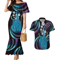 Hawaii King Kamehameha Couples Matching Mermaid Dress and Hawaiian Shirt Fantastic Plumeria Amethyst Gradient LT01 Purple - Polynesian Pride