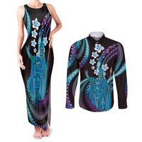 Hawaii King Kamehameha Couples Matching Tank Maxi Dress and Long Sleeve Button Shirt Fantastic Plumeria Amethyst Gradient LT01 Purple - Polynesian Pride