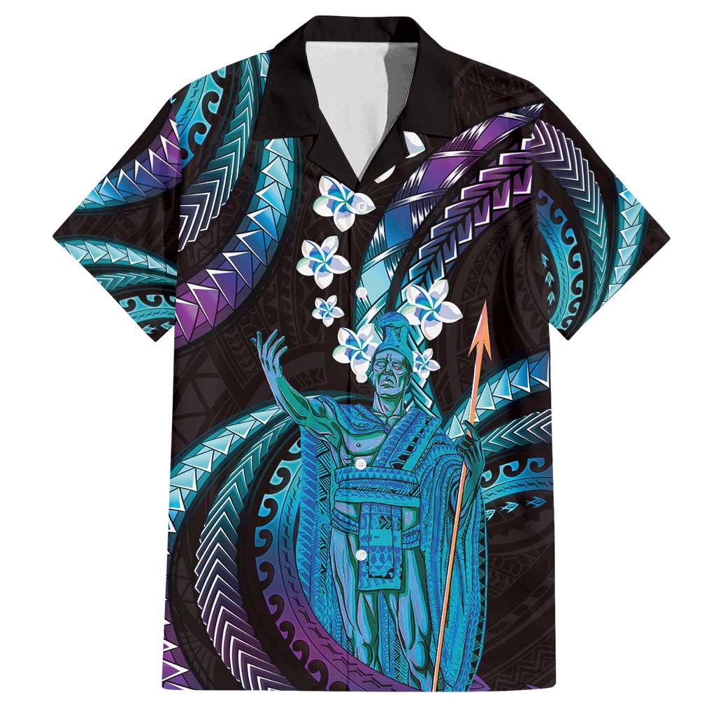 Hawaii King Kamehameha Family Matching Long Sleeve Bodycon Dress and Hawaiian Shirt Fantastic Plumeria Amethyst Gradient LT01 Dad's Shirt - Short Sleeve Purple - Polynesian Pride