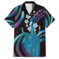 Hawaii King Kamehameha Family Matching Off The Shoulder Long Sleeve Dress and Hawaiian Shirt Fantastic Plumeria Amethyst Gradient