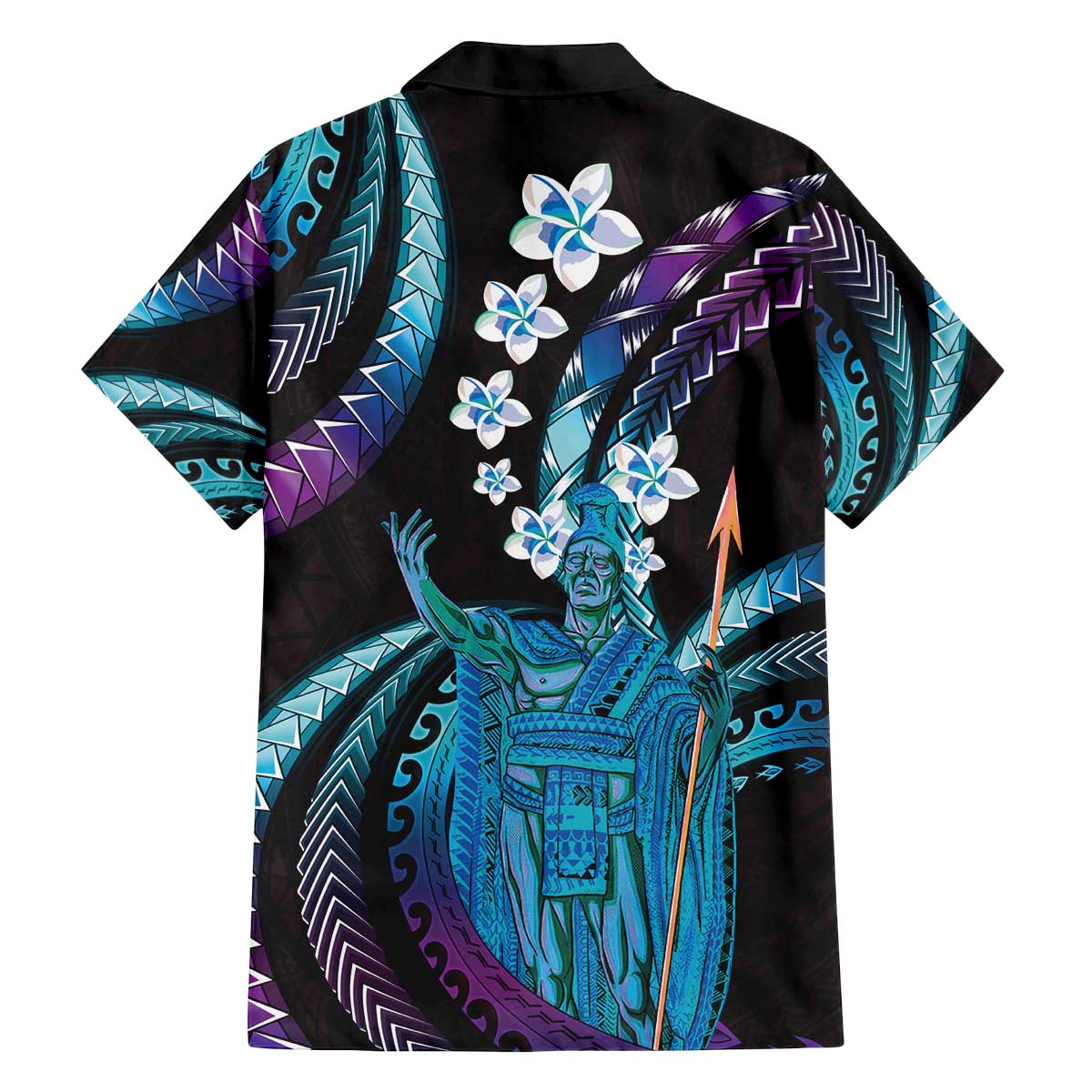 Hawaii King Kamehameha Family Matching Off The Shoulder Long Sleeve Dress and Hawaiian Shirt Fantastic Plumeria Amethyst Gradient