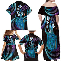 Hawaii King Kamehameha Family Matching Off Shoulder Maxi Dress and Hawaiian Shirt Fantastic Plumeria Amethyst Gradient