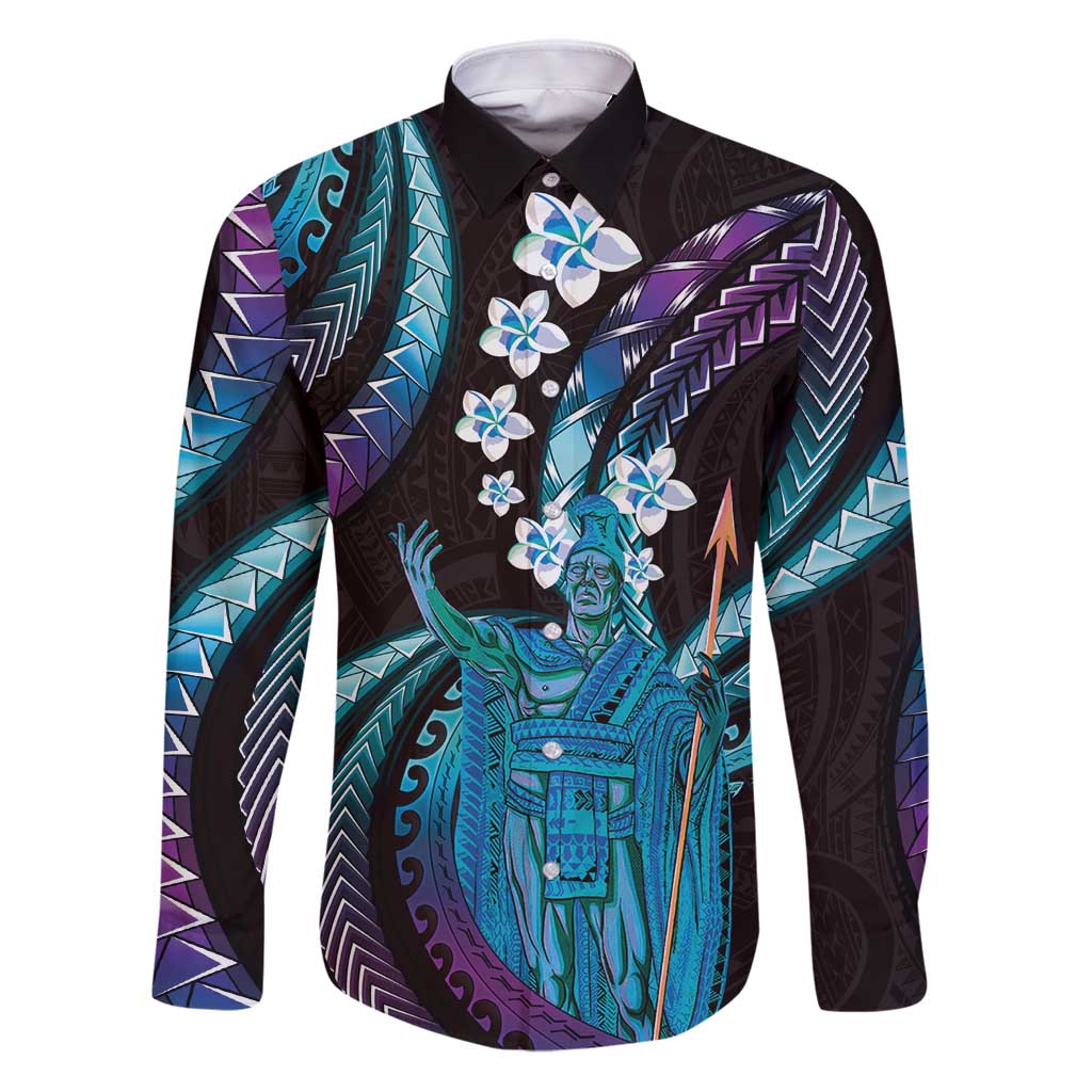 Hawaii King Kamehameha Family Matching Puletasi and Hawaiian Shirt Fantastic Plumeria Amethyst Gradient